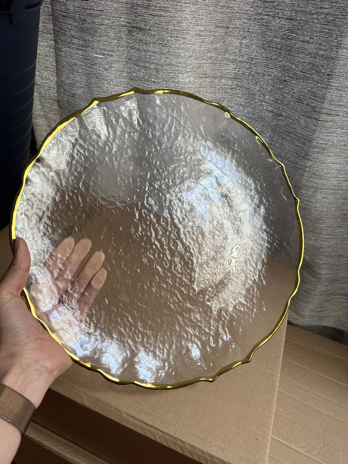 Beautiful Glass Charger 13" with Gold Sunflower Scalloped Rim