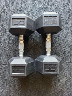 Tru Grit 35 lb Rubber Hex Dumbbells — Pair (70 lbs Total)