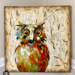 Pier 1 Quirky Owl Art Canvas Print 39\" square Statement Piece Decor Retired