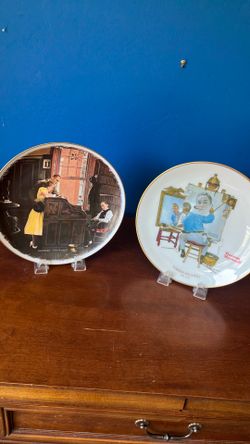 Norman Rockwell plates, with stands