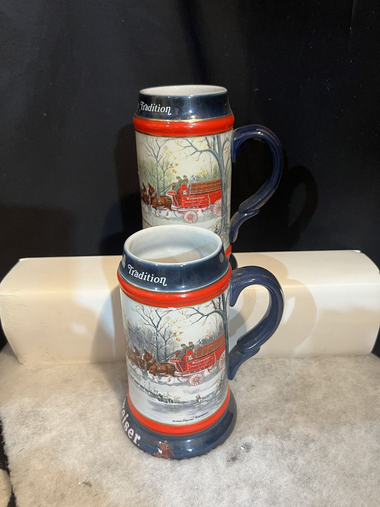 Antique Budweiser Beer Mugs Set Of 2