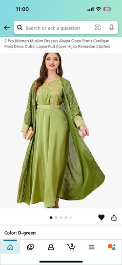 2 Pcs Women Muslim Dresses Abaya Open Front Cardigan Maxi Dress Dubai Loose Full Cover Hijab Ramadan Clothes