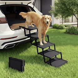  Foldable Dog Stairs for Large Dogs - Extra Wide Pet Ramp for Cars, SUV, Truck, Non-Slip Surface, Supports Up to 250 Lbs, 5 Steps Retails $69.99