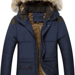 Keevoom Men's Winter Coat Warm Thicken Parka Jacket with Detachable Fur Hood