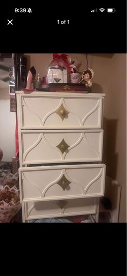 White 4-Drawer Dresser with Gold Handles