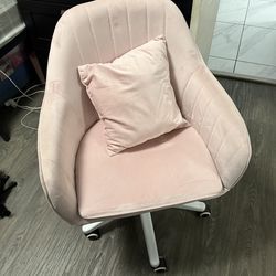 Pink  Velvet Vanity Chair Swivel Rolling Desk Chai