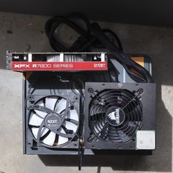 Lot of Used PC Parts — XFX Radeon R7800 GPU, Corsair CX650M PSU, AMD FX CPU, NZXT Case Fan