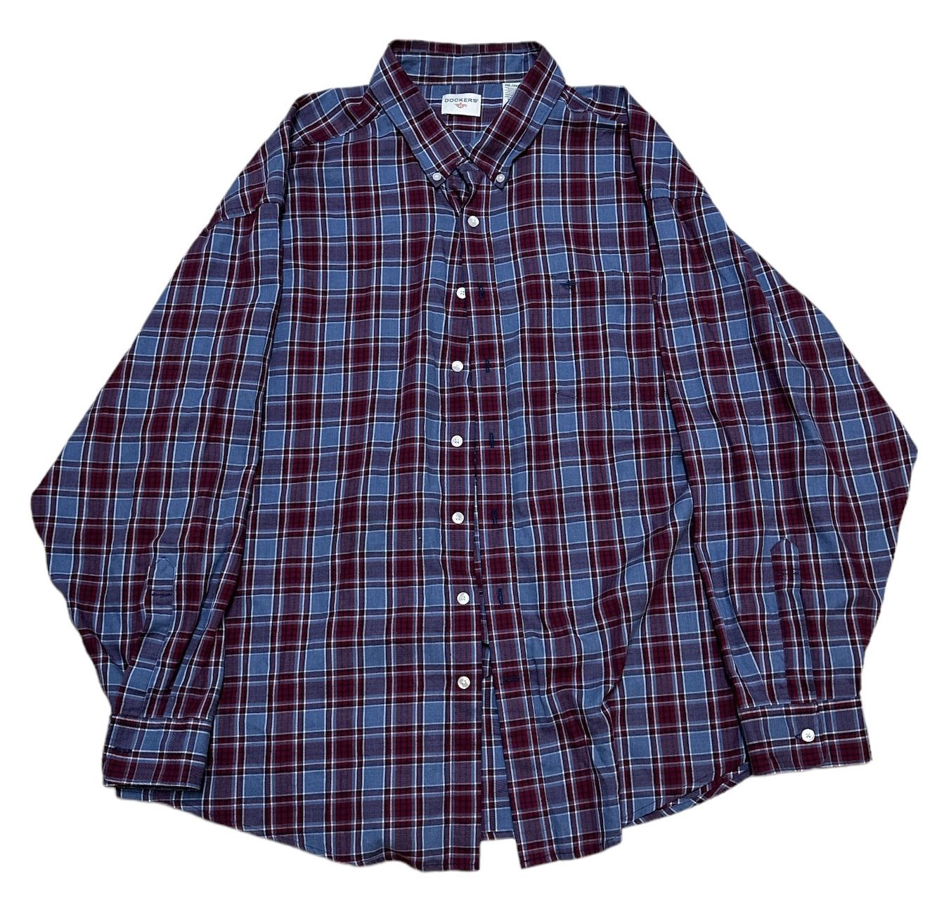 Dockers Men’s Plaid Button Down Flannel Shirt Casual Blue Red Long Sleeve Preppy 2XL