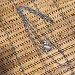 Silver tone owl necklace with double chain