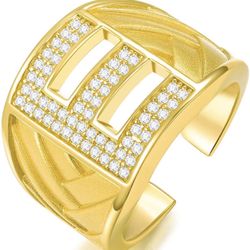 Mens Initial Rings Gold Plated A-Z Letter Ring 925 Sterling Silver Bold Open Personalized Statement Rings with Cubic Zirconia Graduation Father's Day 