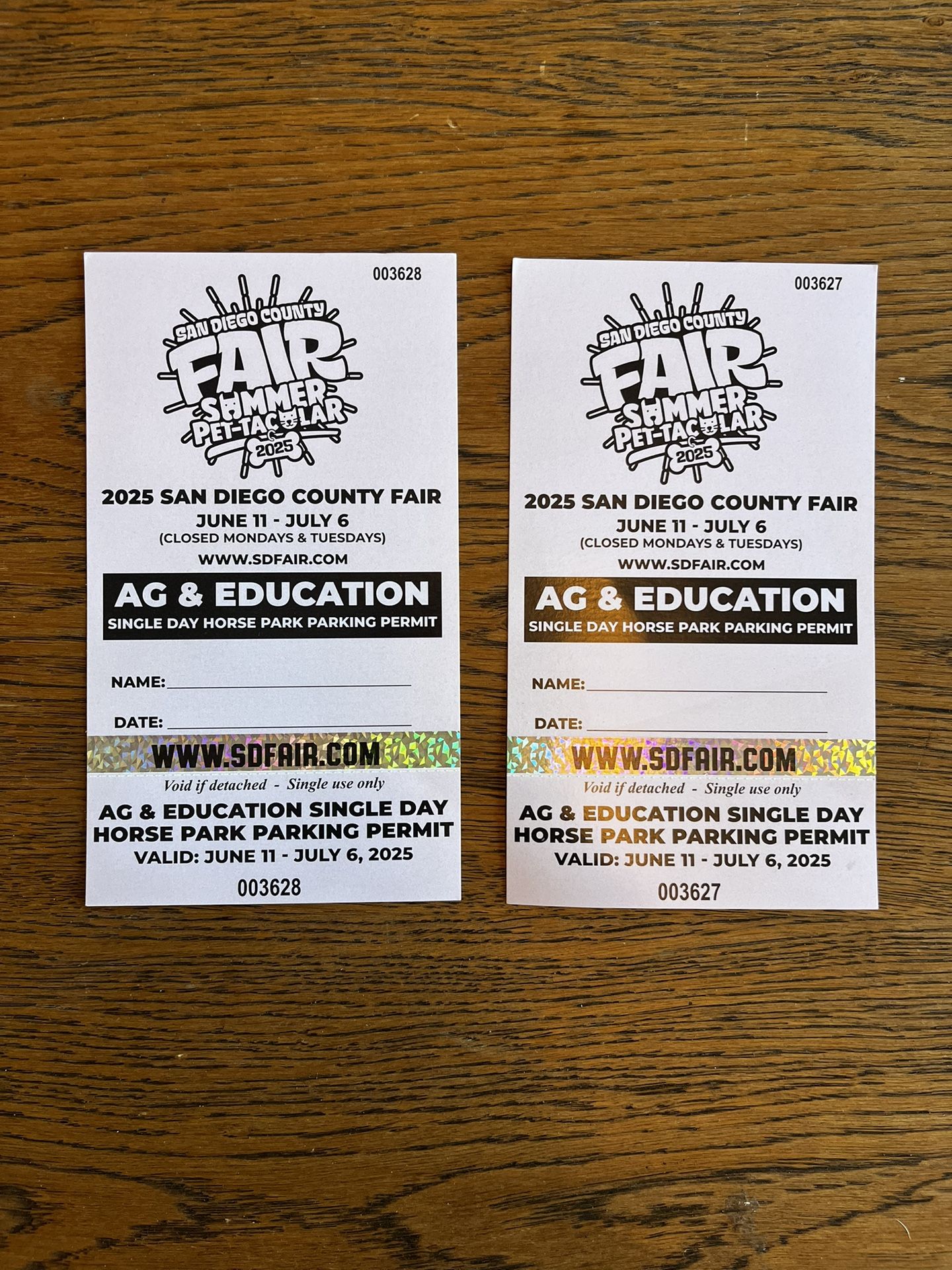 (2) San Diego Fair Tickets with Parking Pass