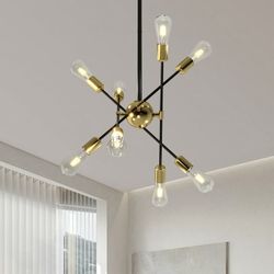 8-Lights Sputnik Chandelier: Mid Century Ceiling Light Fixtures - Industrial Ceiling Light Gold and Black Ceiling Lamp for Kitchen Living Room Dining