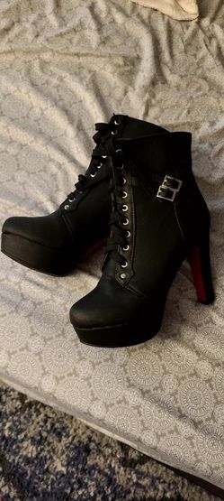 Black And Red Heel Boots, 8.5