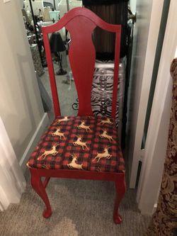 PERFECT FOR YOUR HOLIDAY DECORATION!!!  Wood Accent Chair -  Reindeer Fabric Wood Holiday Theme  Chair
