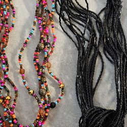 Vintage Neclaces Beaded Choker Multi Strand Set Of 2 Black And Multiple Colors