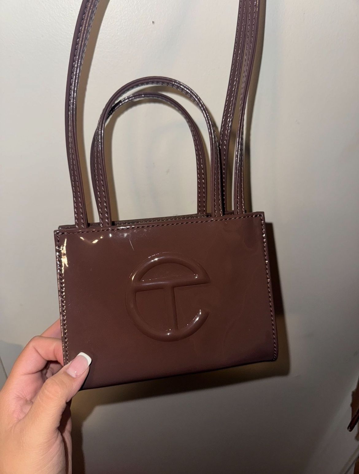 small chocolate telfar crossbody purse