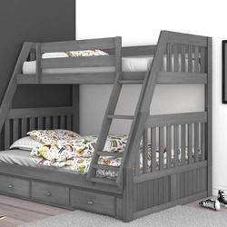 New Gray Bunk Bed Twin Over Full 