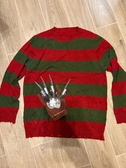 Mens Freddy Krueger Sweater and Glove Costume Large Horror Nightmare on Elm Street