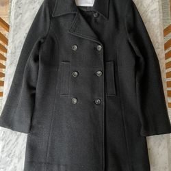Pea Coat/Black/Double Breasted/Lined-100%Wool-LIKE NEW!