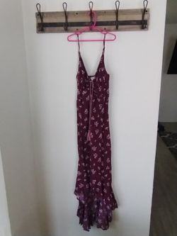 Size Small, Maroon, Floral, Long Dress