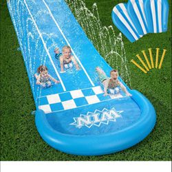 Slip and Slide Lawn Toy - Lawn Water Slides Summer Slip Waterslide for Kids Adults 20ft Extra Long with Sprinkler N 3 Bodyboards Backyard Games Outdoo