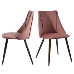 Homy Casa Smeg 2PC Soft High Back Upholstered Dining Chairs in Velvet Rose