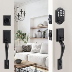 Door Lock - Keypad Deadbolt Electronic Keyless Entry Door Lock with Handle for Double Door, Matte Black