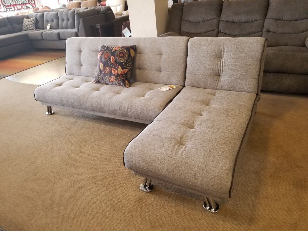 Grey Futon and Chaise, convert to a King Bed