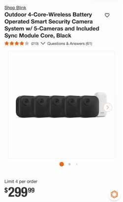Shop Blink Outdoor 4-Core-Wireless Battery Operated Smart Security Camera System w/ 5-Cameras and Included Sync Module Core, Black