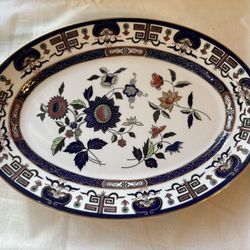 Vintage Japanese Serving Platter - Double Phoenix Nikko Ironstone Japan Imari Floral Cobalt