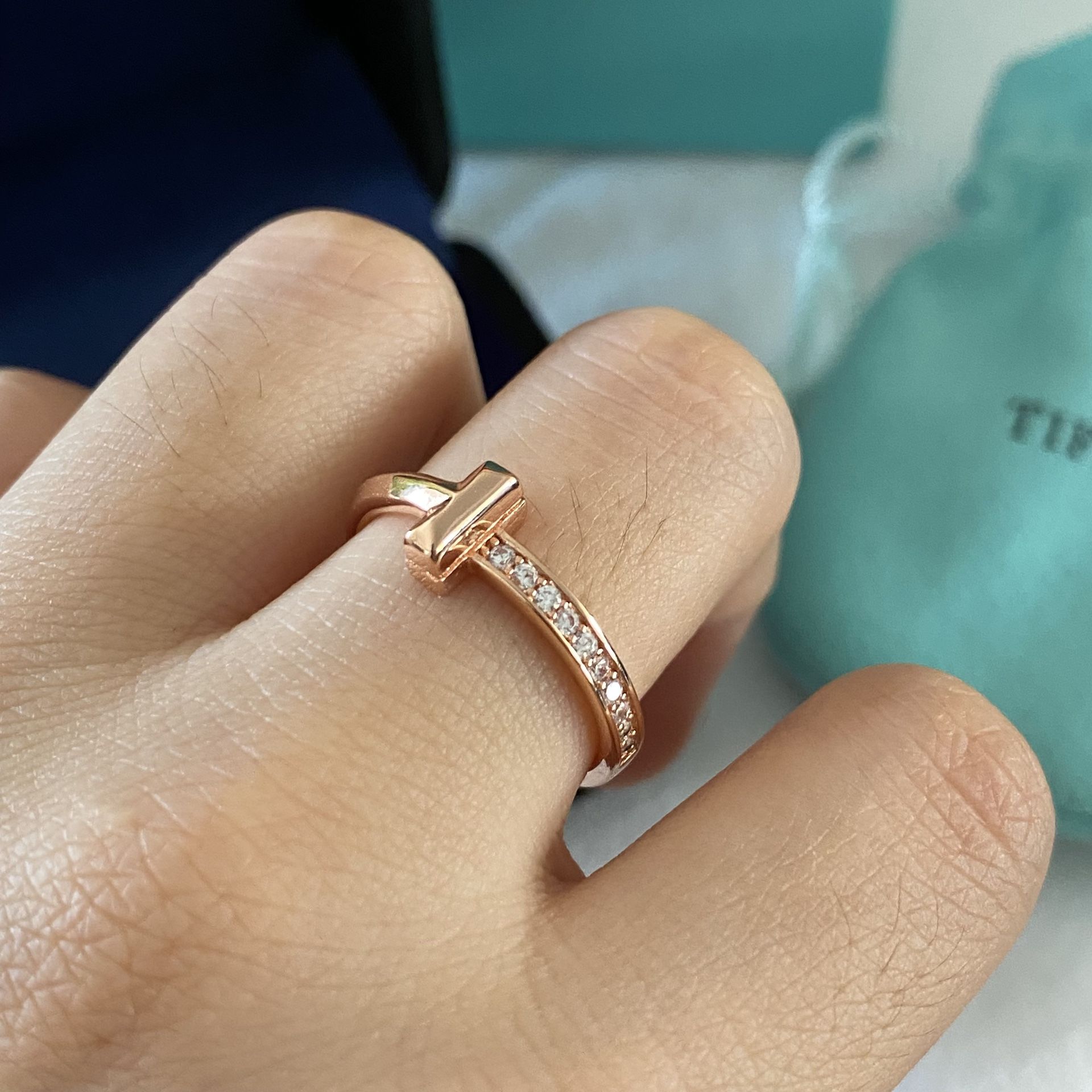 Tiffany & Co. T One Narrow Dianond Ring in 925 Silver Size 7