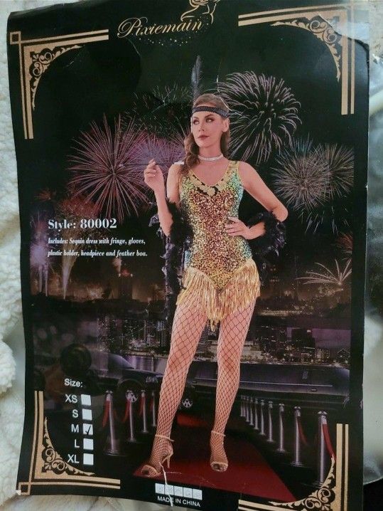 Pixiemain Women's 1920s Flapper Sequin Fancy Costume Dress V neck Beaded Fringed Gatsby dress (Medium)