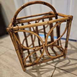 BOHO WICKER RATTAN MCM MAGAZINE RACK. Greenery NOT included 