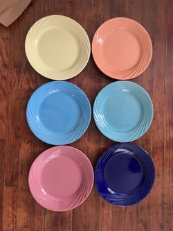 9 5/8” Ceramic plates set 6pcs multi colors