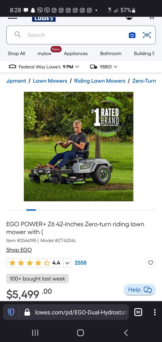 EGO POWER+ Z6 42-Inches Zero-turn riding lawn mower