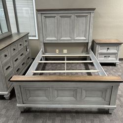 Grey And Brown Farmhouse Queen Bedroom Set 