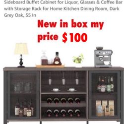 New  in box Cabinet, Industrial Wine Bar Cabinet, Rustic Sideboard Buffet Cabinet for Liquor, Glasses & Coffee Bar with Storage Rack for Home Kitchen 