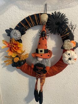 Halloween Witch Gnome Decorative Wreath