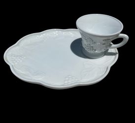 Milk glass snack/tea plate and saucer