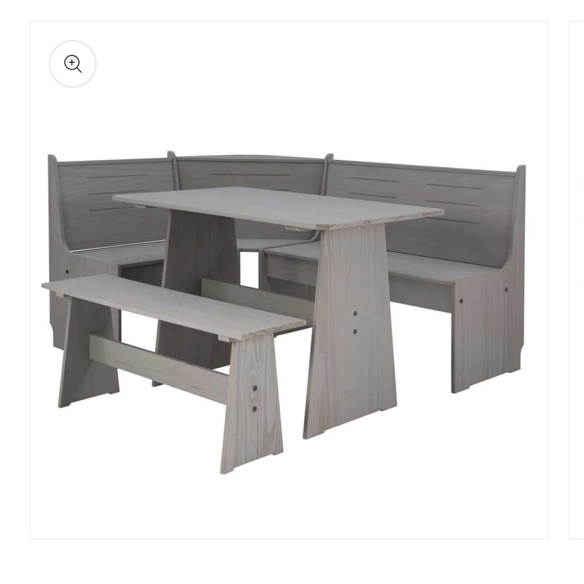 Linon Wickford 3-Piece Corner Breakfast Nook Dining Set in a gray finish