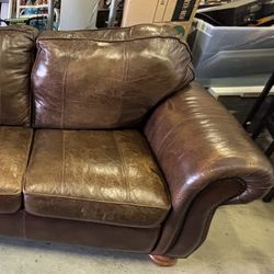 Thomasville Brown Leather Rolled Arm Sofa 89in. 