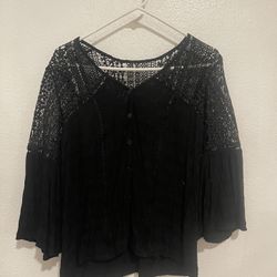 Black Blouse With Knitted Details Sz S