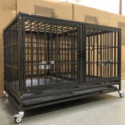 42” Heavy Duty 🐾 Dog Kennel Cage 🐶 With Wheels‼️🐩👀🐕‍🦺🐕