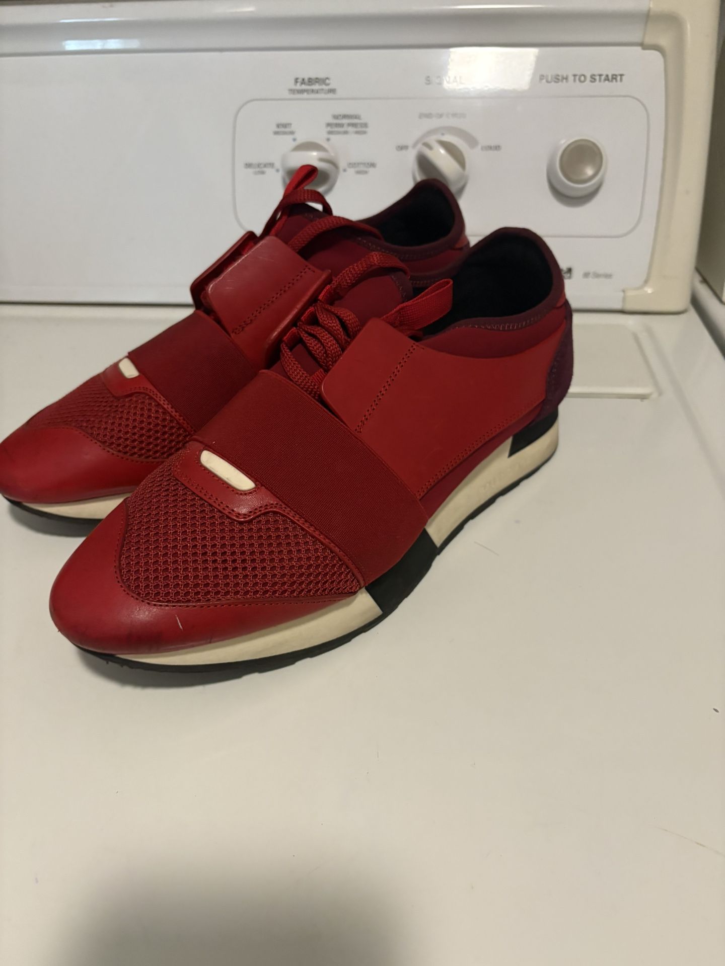 Balenciaga Red Mesh And Leather Race Runner Low Top Sneakers
