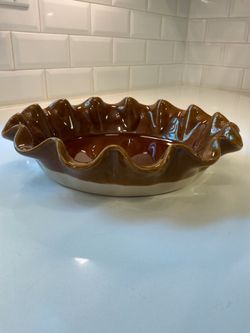 Emile Henry France Ruffled Pie Dish | French Ceramic Baking Dish | Brown Glaze