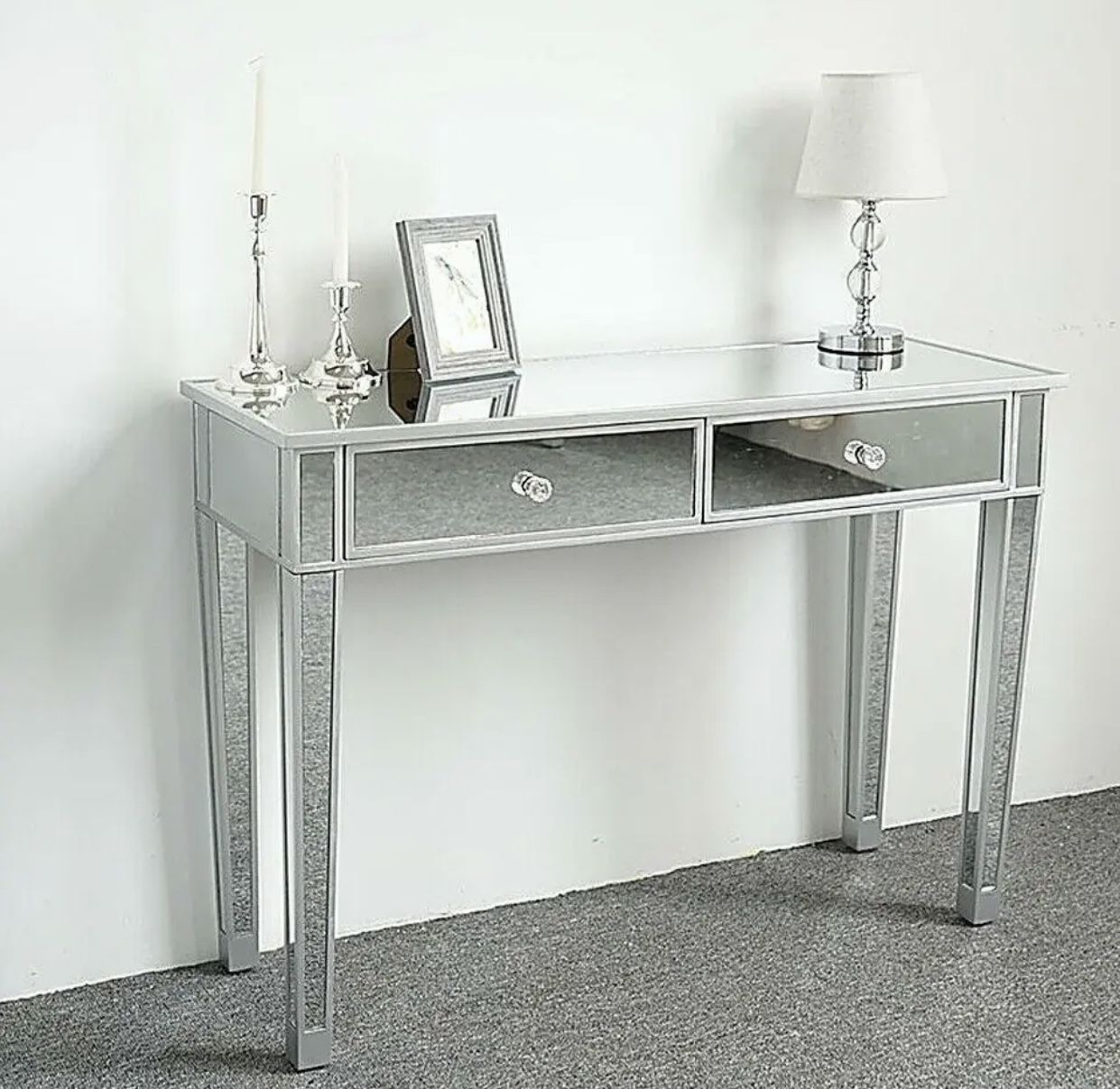 Brand New Glass Mirrored Vanity Table Console Table Desk