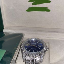Luxury Swiss Watch  Blue Dial  Moissanite Set