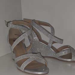 Silver Glitter Wedge Dress Sandals