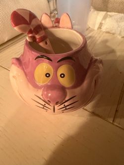 Disney Cheshire Cat Mug Spoon Set Alice in Wonderland 12 Oz Coffee Tea Purple