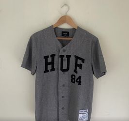 HUF Worldwide Button Down Baseball Jersey M Medium Grey Wool Lama 84 Shirt